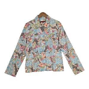 Joni B Jacket Shacket sz L Mixed Print Cottagecore Button Front Pockets